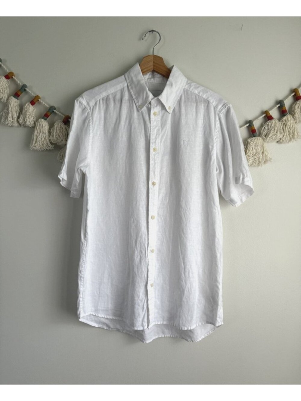 Les Deux Kris 100% Linen White Button Up Mens Shirt Formal Dressy Coastal S